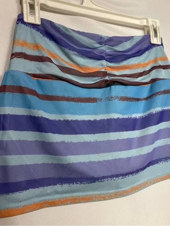 Tiger Mist Mini Skort SM Blue Striped Ruched Mesh Y2K Island Summer Stretch - Picture 6 of 12
